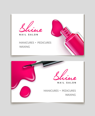 Nail polish makeup card template design. Manicure beauty business card background.