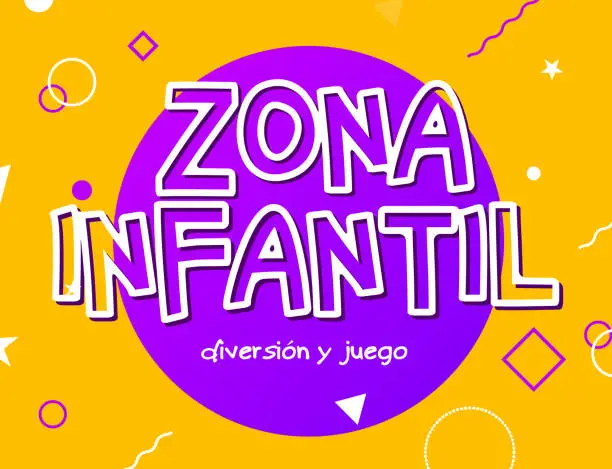 Vector illustration of Zona infantil - Kids Zone in english game banner design background. Playground vector child zone sign
