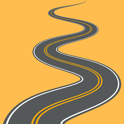 Winding road vector highway path long street asphalt isolated perspective road way journey illustration.
