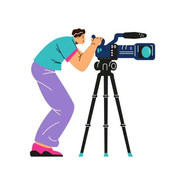 Vector illustration of Professional videographer operating camera vector illustration