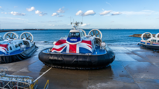 Ryde, Isle of Wight, England, UK - October 01, 2022: A Hovercraft at the Terminal