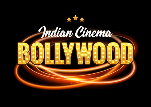 Bollywood Indian Cinema Film Banner. Indian Cinema bollywood Logo Sign Design Glowing Element.