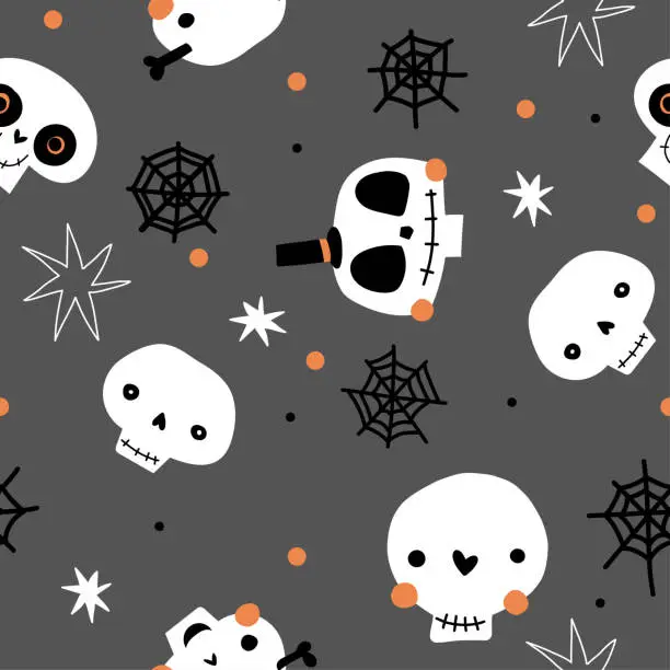 Vector illustration of Halloween skull cute nursery seamless pattern for wrapping paper, fabric, wallpaper background,