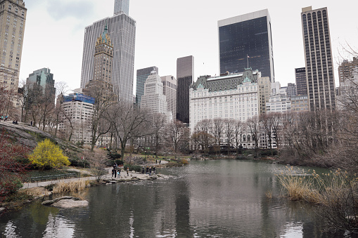 New York, NY  USA - April 12, 2020: Central Park and Upper East Side Towers