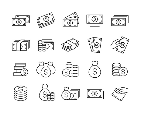 Money Related Icons - Vector Line Icons. Editable Stroke. Vector Graphic