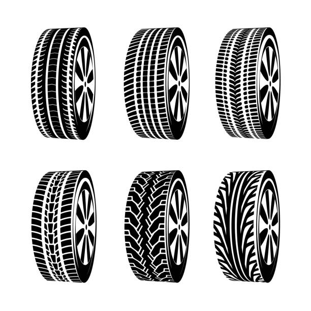 ilustrações de stock, clip art, desenhos animados e ícones de vector black rubber tyre texture. black tire design car texture silhouette - car transporter semi truck isolated on white truck