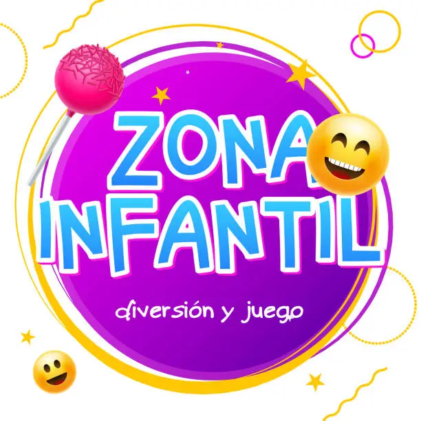 Vector illustration of Kids Zone game banner design background zona infantil. Playground vector child zone sign in spanish