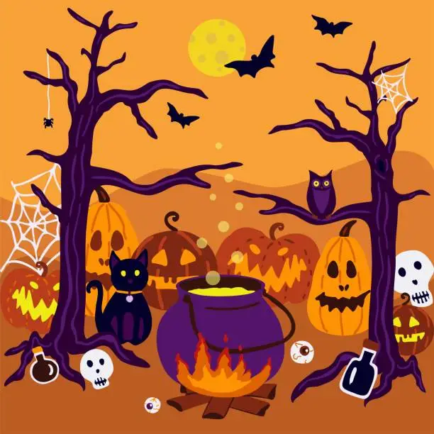 Vector illustration of Happy Halloween greeting card