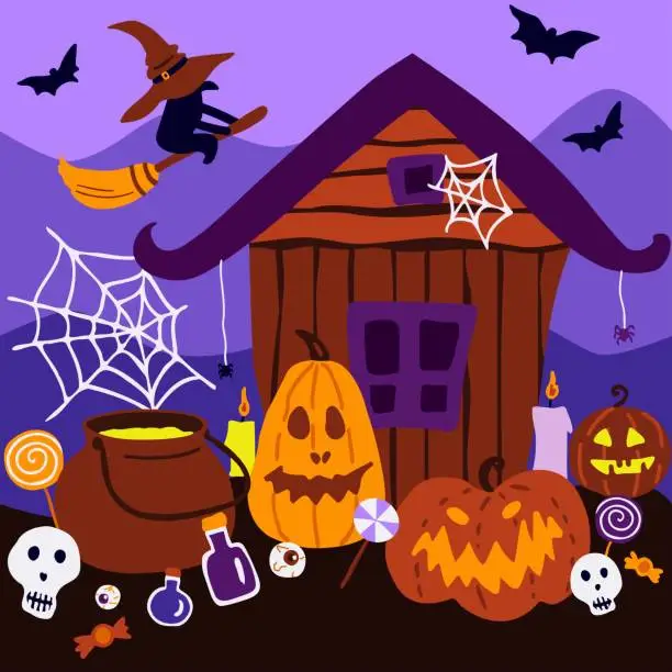 Vector illustration of Happy Halloween greeting card