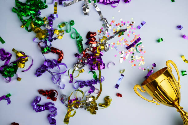 istock Win success, prize cup with confetti, championship trophy, victorious moment 2037157142
