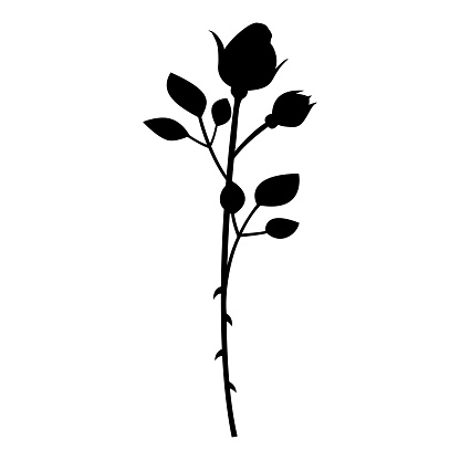 Silhouette of a single rose, bud rose, icon, vector