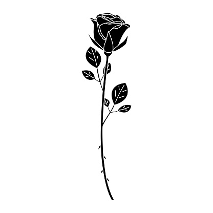 Silhouette of a single rose, icon, vector