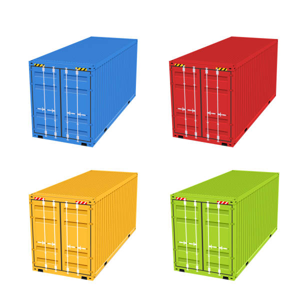 kontener towarowy 3d izolowane pudełko wysyłkowe. eksportuj, importuj, magazyn kontenerowy - inside of three dimensional backgrounds crate stock illustrations
