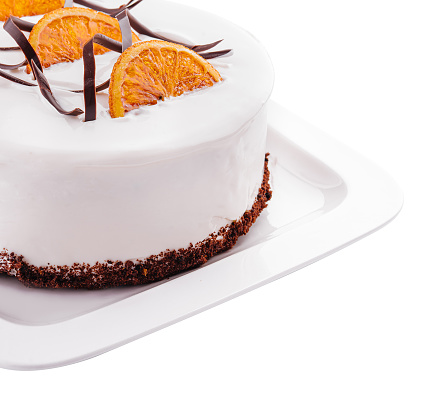 Delicious yogurt cake with oranges and cream