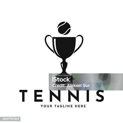 Tennis sign. Isolated ball and trophy on white background
