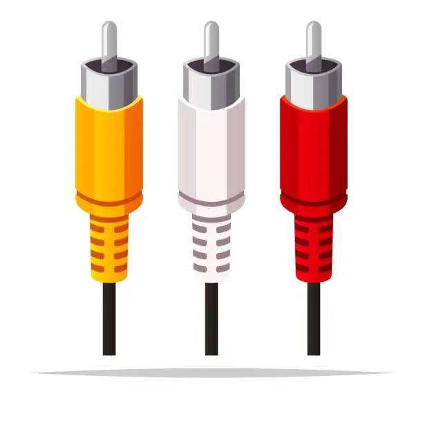 Vector illustration of AV audio video plug connector or RCA cable vector isolated illustration