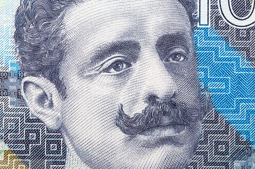 Pedro Paulet a closeup portrait from Peruvian money - Sol