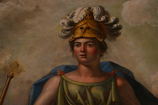 Goddess Minerva, chapel of the Third Order, painted decoration from the 18th century, Perpignan, Pyrénées-Orientales