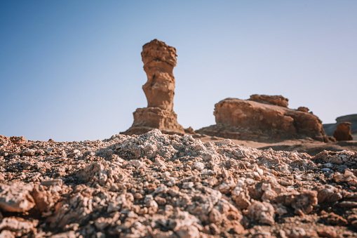 bizarre rock sculpture in Vallecito -Atacama desert in Chile, callled cordillera de la sal