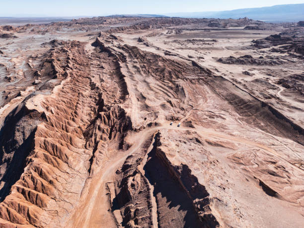 drone view over salt rock formations in the Atacama desert