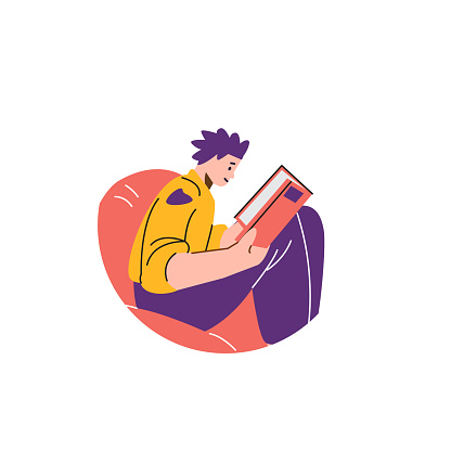 Cozy reading moment. Vector illustration of an individual engrossed in a book, seated comfortably