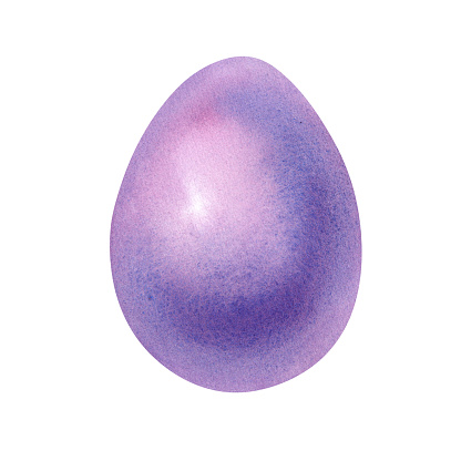 Purple watercolor chicken egg on a white background. Festive Easter hand-painted illustration. Postcard design, banner printing, clipart for designers
