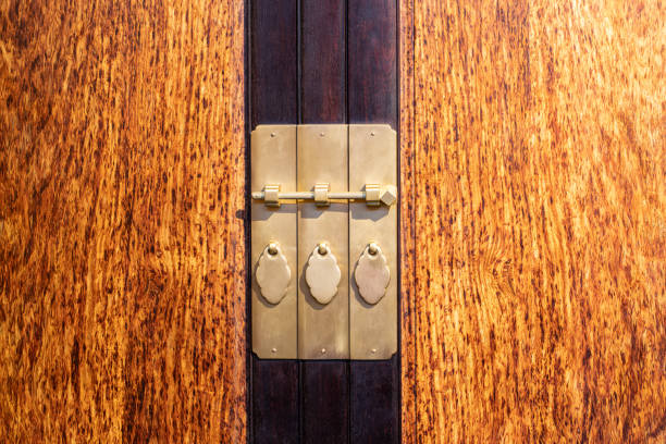 Small padlock on neutral background with copy space