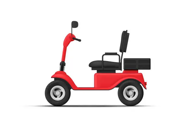 Vector illustration of Red electric mobility scooter for disabled and elderly orthopedic transportation realistic vector