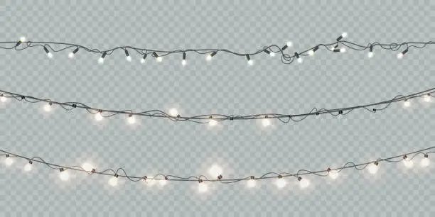 Vector illustration of Christmas garlands isolated on transparent background. Set of Christmas glowing garlands. Vector