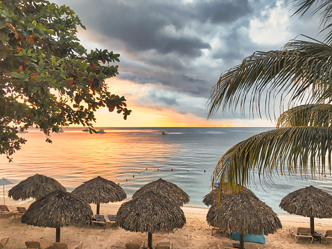 Beautiful Sunset from a Tropical Beach Overlooking the Ocean in Jamaica