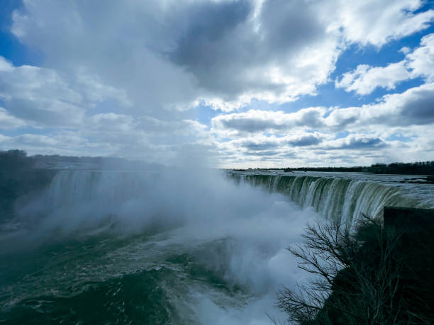 Niagara Falls, Ontario, Canada. Niagara Falls is the largest waterfall in the world. Beautiful view fro the ground near waterfall