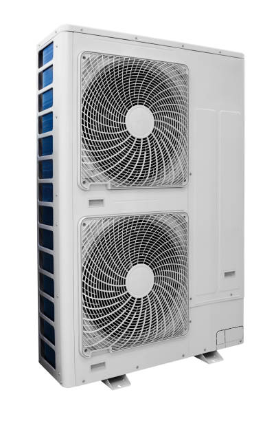 istock Large vertical outdoor double unit for split air conditioning system isolated on white background, Air conditioning Heat pump Inverter. 2037399622