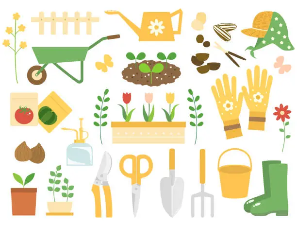 Vector illustration of A set of illustrations inspired by gardening tools