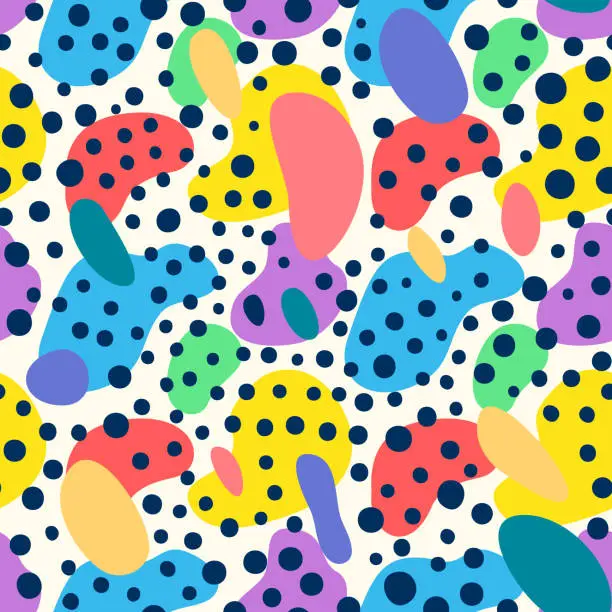 Vector illustration of Abstract irregular brush spots, wild animal skin print, seamless vector pattern, simple geometric