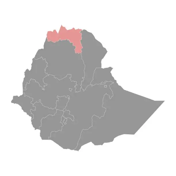 Vector illustration of Tigray Region map, administrative division of Ethiopia. Vector illustration.