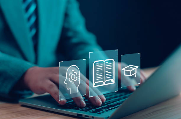 istock Learn to practice in front of the computer. Internet e-learning lessons and online webinars 2037443847