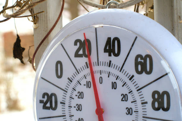 istock Outdoor thermometer displaying frigid weather. 2037464189