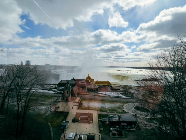 Canadian side of Niagara Falls covered in snow and ice as temperatures plunge the area in a deep freeze during a polar vortex - Ontario