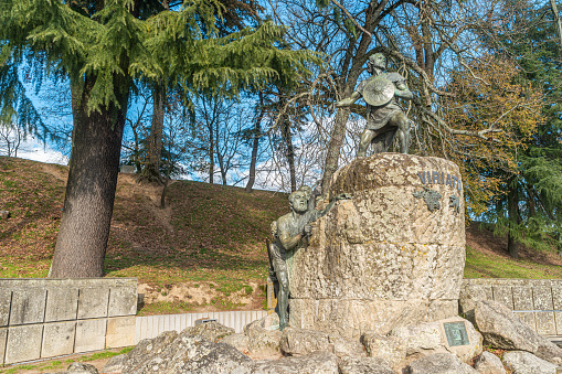 VISEU, PORTUGAL - CIRCA FEBRUARY 2019: Cava de Viriato statue, Lusitanian military chief led the people against the dominion that Rome exerted in the Iberian Peninsula