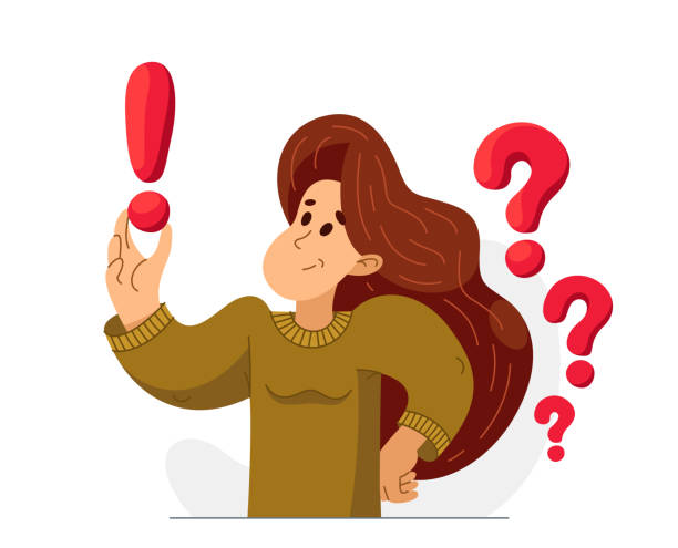 ilustrações de stock, clip art, desenhos animados e ícones de young woman having a doubt and question, vector illustration of a person who is hesitating and thinking about some problem, decide uncertainty. - question mark asking illustration and painting curiosity