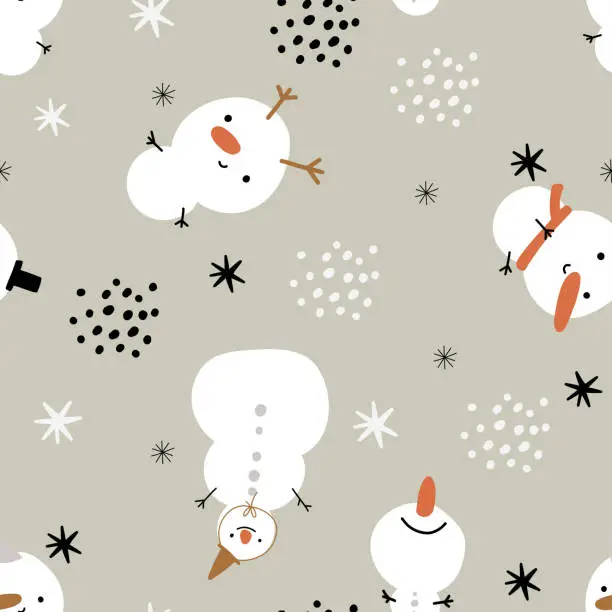 Vector illustration of Christmas new year seamless pattern party snowman cute nursery with cartoon characters for fabric, apparel, wallpaper