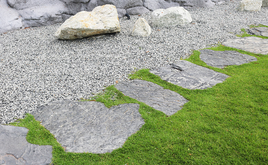 Stone pathway in garden.