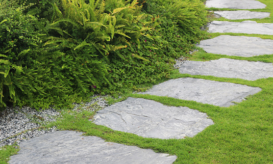 Stone footpath in green grass