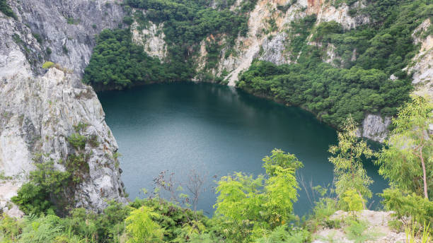 istock Stone cliff with canyon lake background. 2037606824