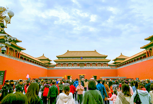 Beijing, China - November 3, 2019 : Tourists Visit The Meridian Gate At Forbidden City In Beijing. The Forbidden City Was The Political And Ritual Center Of China For Over 500 Years.