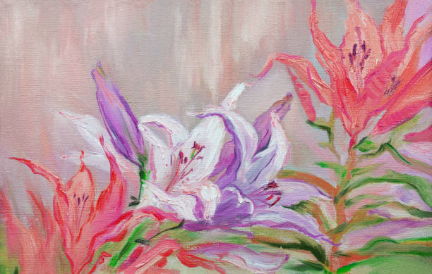 istock illustration oil painting summer landscape blooming white red lilies 2037617498