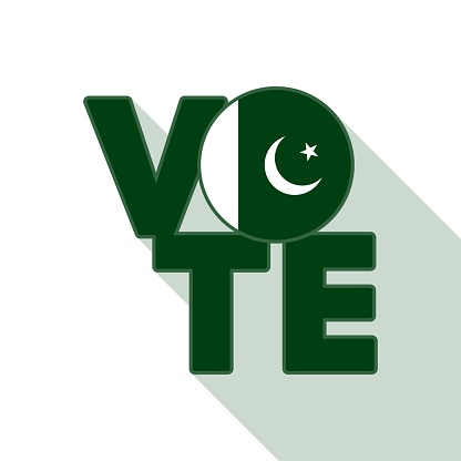 Vote sign, postcard, poster. Banner with Pakistan flag. Vector illustration.