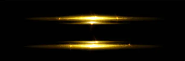 Vector illustration of Horizontal golden light stripe with fade effect.