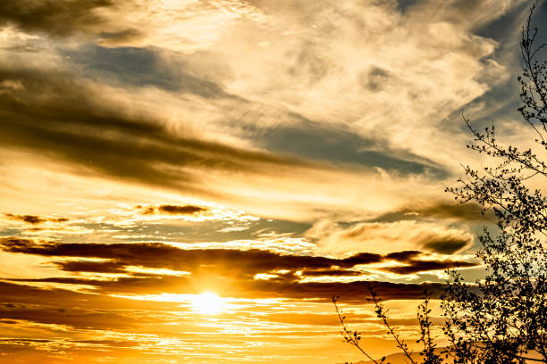 Spectacular orange sky at sunset. Landscapes, nature