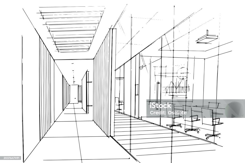 Drawing Exterior And Interior Architectural Lines Graphic Assembly In ...